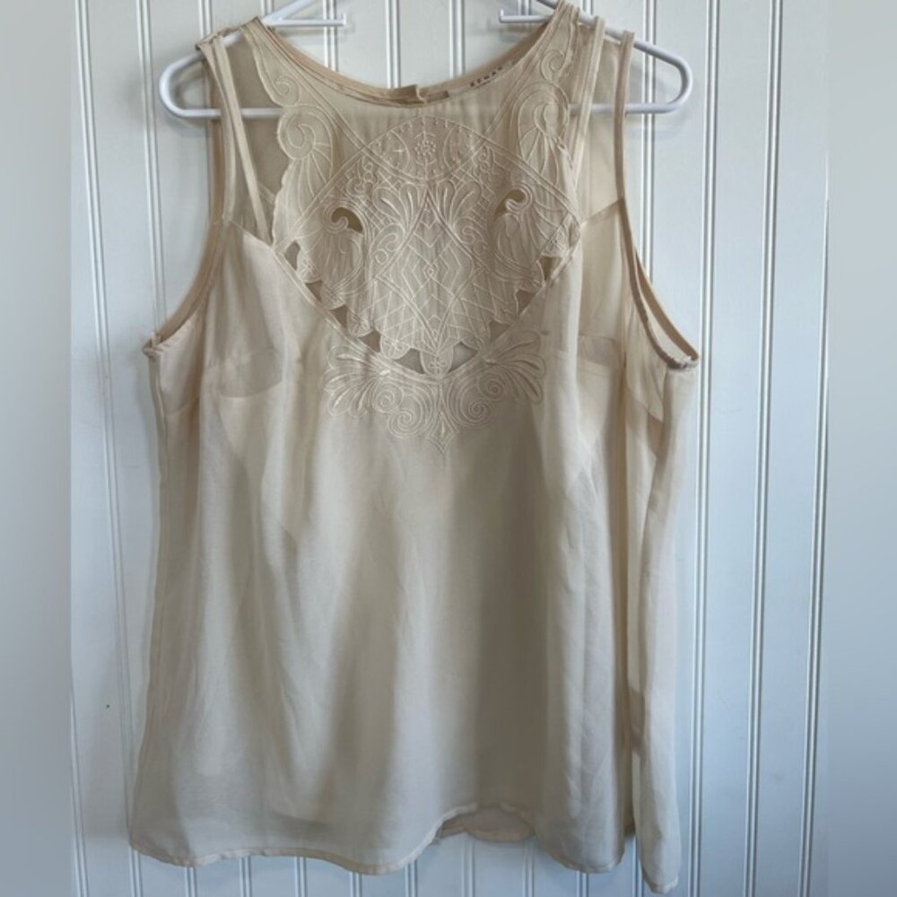 Elegant Cream Sleeveless Top by Kenar sheer tank underneath women’s XL